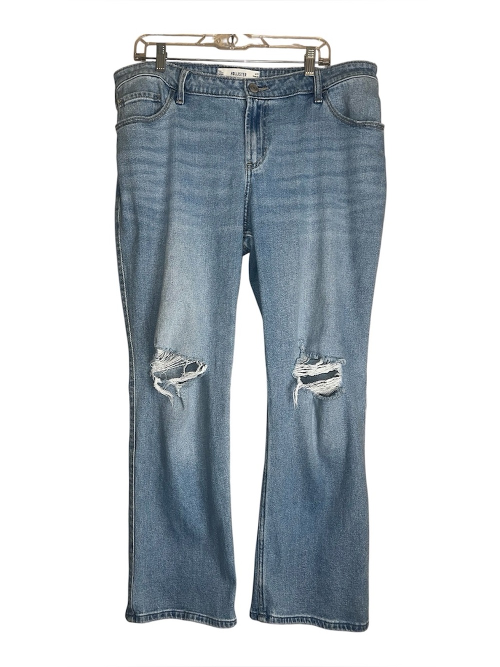 Hollister Women Low Rise Relaxed Straight Leg Light Wash Distressed Jean Sz 16R